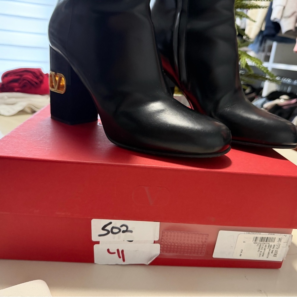 Valentino Black Heeled Boots with Gold Accent - Picture 7 of 7